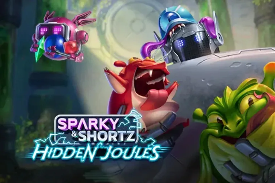 Official Sparky & Shortz Hidden Joules poster with the two droids and alien creatures