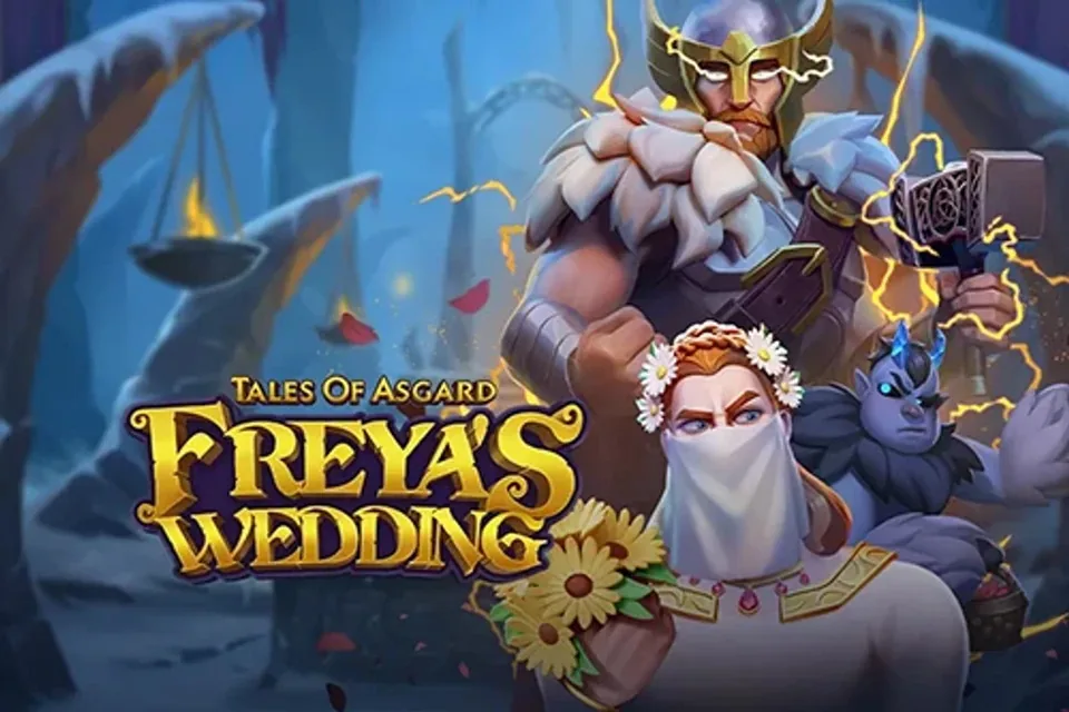 Official Tales of Asgard Freya’s Wedding poster with Thor, the veiled groom and Loki